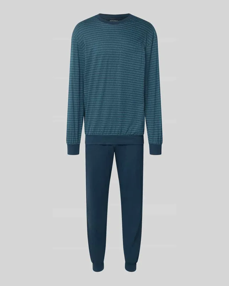 Schiesser Regular Fit Pyjama-Set aus reiner Baumwolle Blau