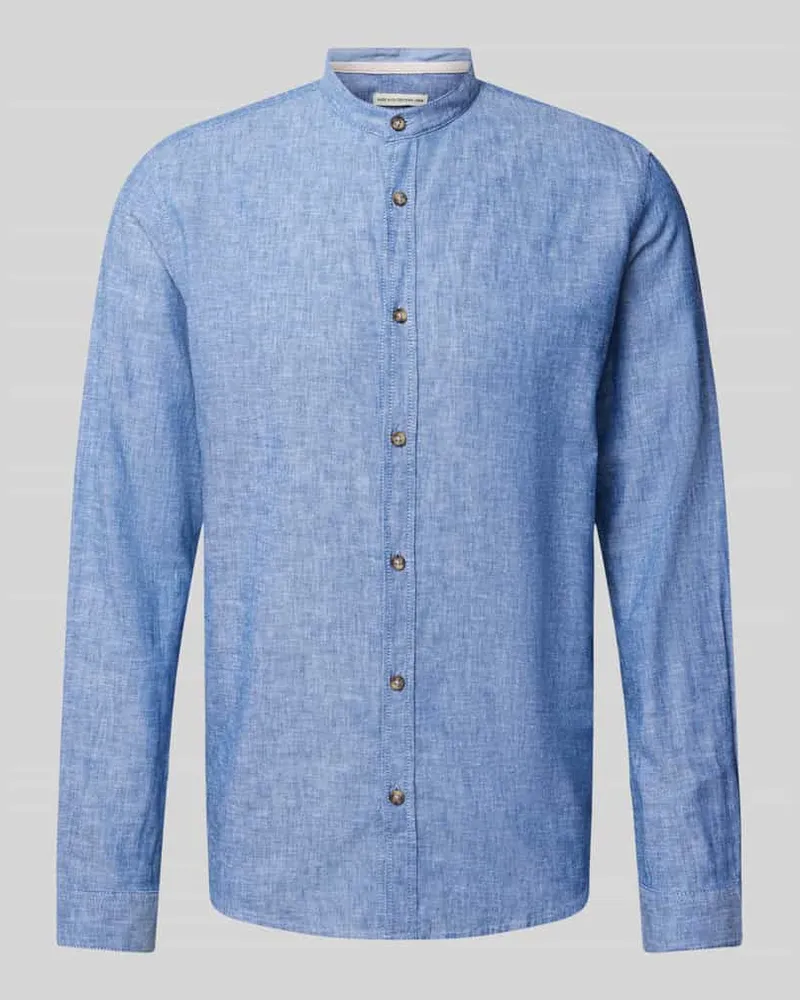 Tom Tailor Regular Fit Freizeithemd aus Leinen-Baumwoll-Mix Jeansblau