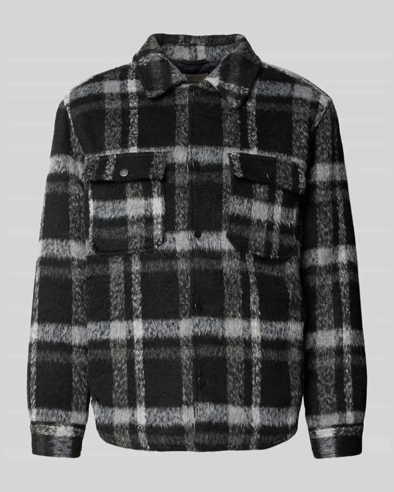 Only & Sons Regular Fit Hemdjacke mit Allover-Muster Modell 'GIO Black