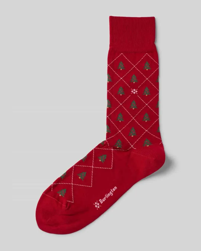 Burlington Socken im Allover-Look Modell 'CHRISTMAS TREE Rot