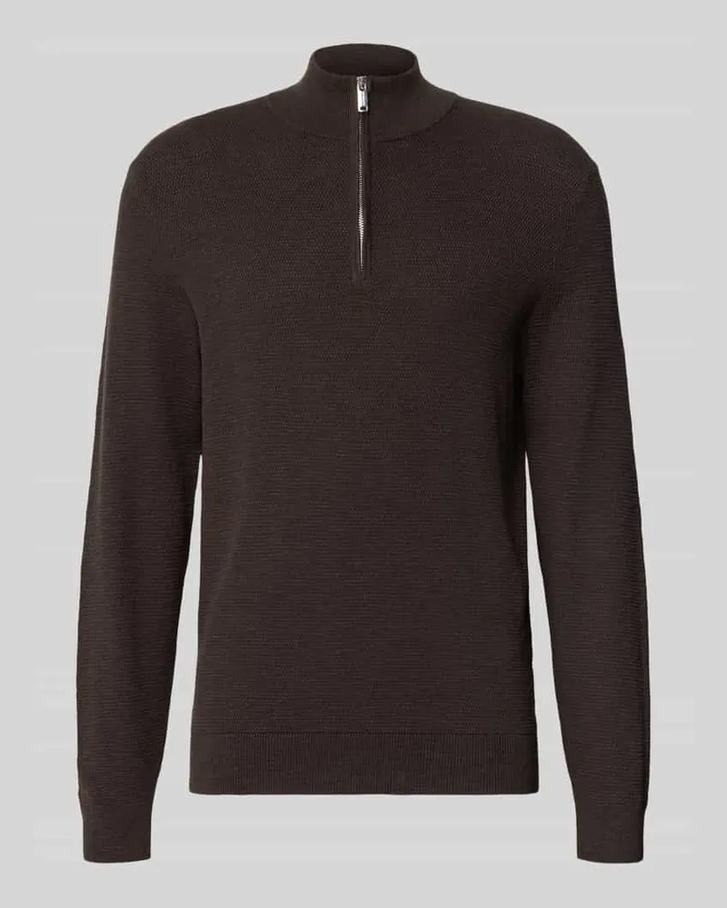 Profuomo Slim Fit Strickpullover aus Baumwoll-Mix Dunkelbraun