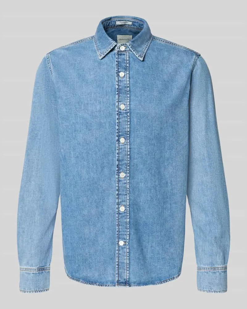 Gant Regular Fit Jeanshemd mit Kentkragen Jeansblau