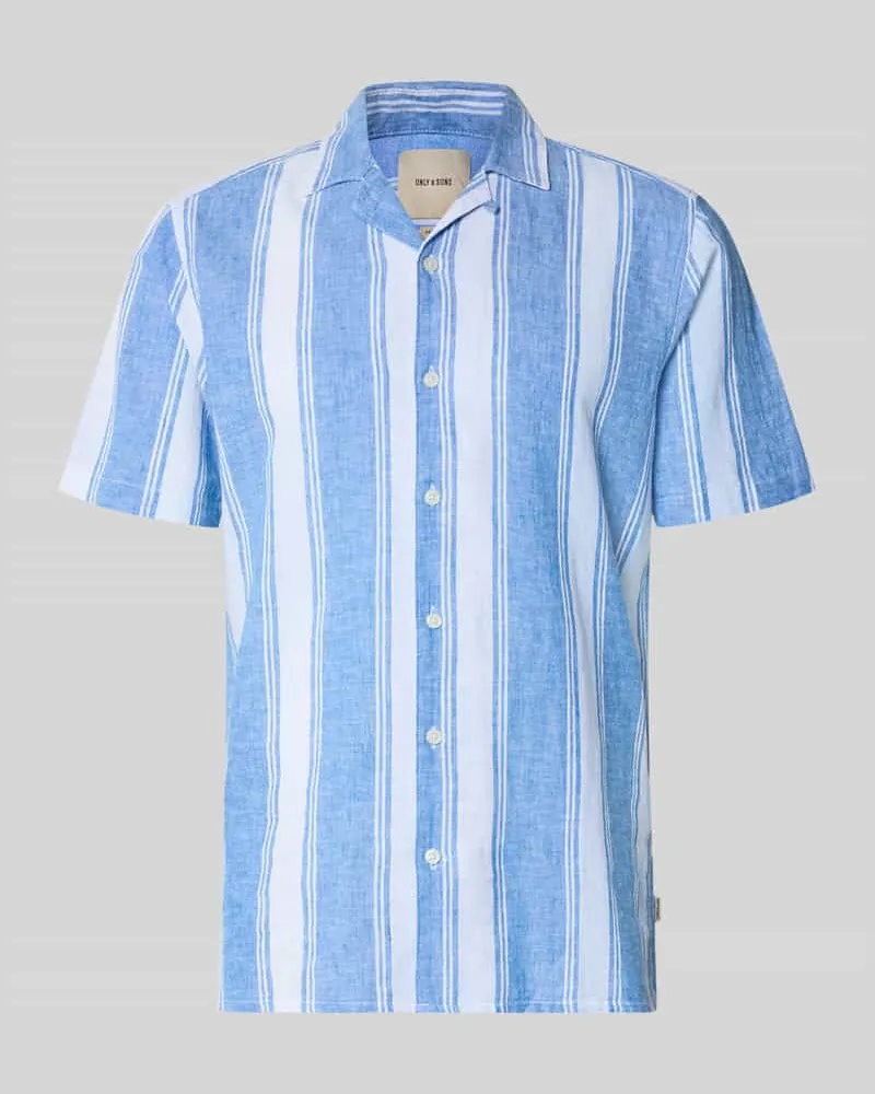 Only & Sons Regular Fit Leinenhemd aus Baumwoll-Leinen-Mix Modell 'CAIDEN Blau