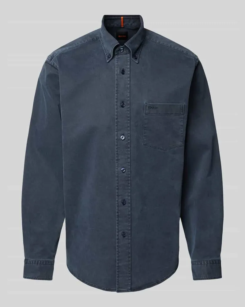 HUGO BOSS Freizeithemd mit Kentkragen Modell 'Lambey Dunkelblau