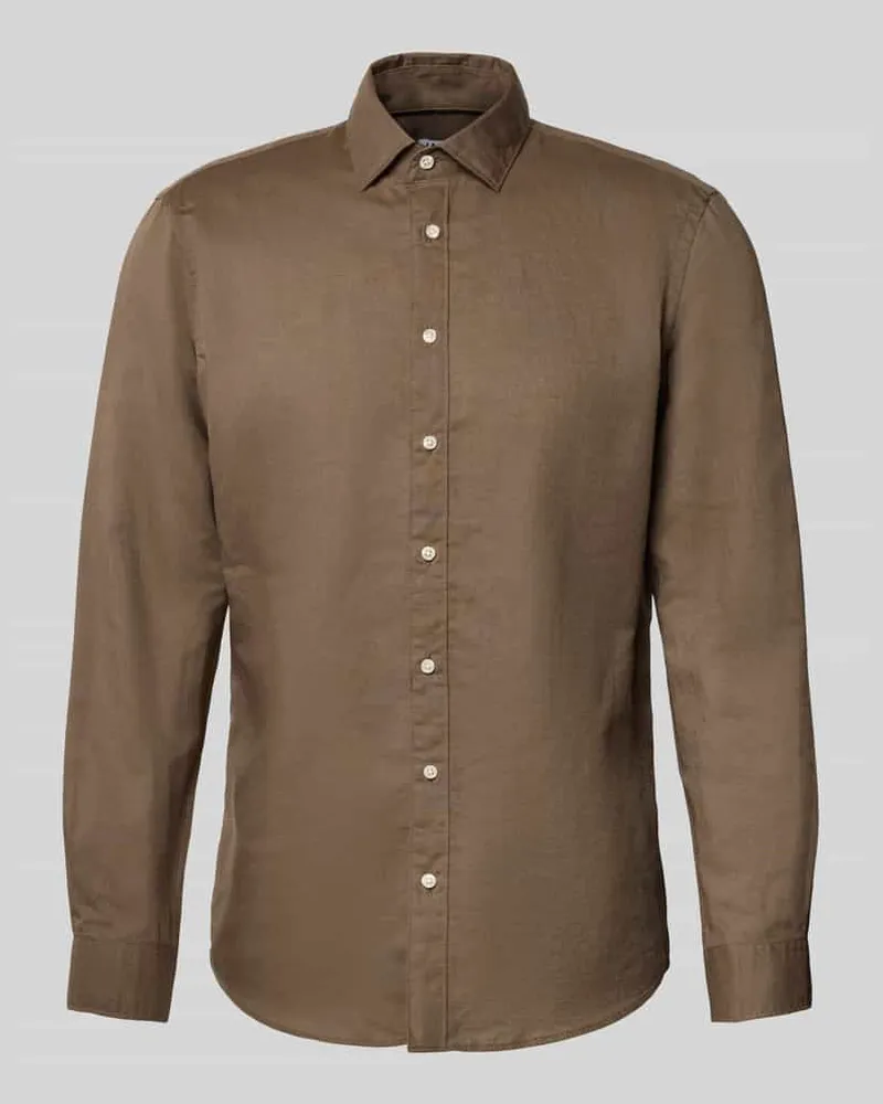 JAKE*S Regular Fit Freizeithemd aus Leinen-Mix Schoko