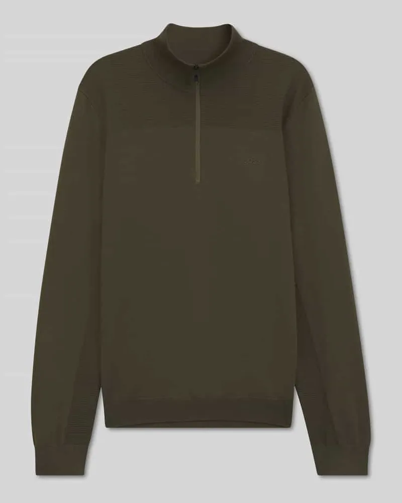 HUGO BOSS Regular Fit Pullover mit Schurwoll-Anteil Modell 'KN_Momentum-X QZ Dunkelgruen