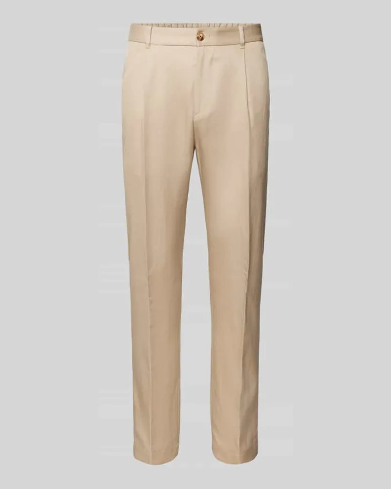 JOOP! Slim Fit Bundfaltenhose mit Leinen-Anteil Modell 'LESTER Beige