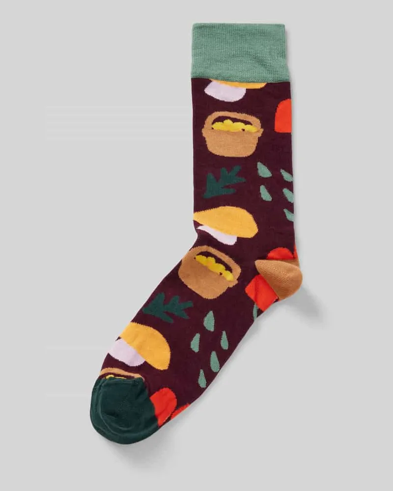 DillySocks Socken mit Motiv-Stitching Modell 'Mushroom Crush Hellbraun