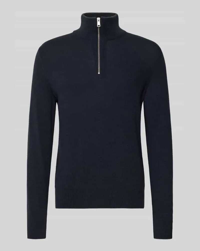 Marc O'Polo Regular Fit Troyer Baumwoll-Schurwoll-Mix Marine