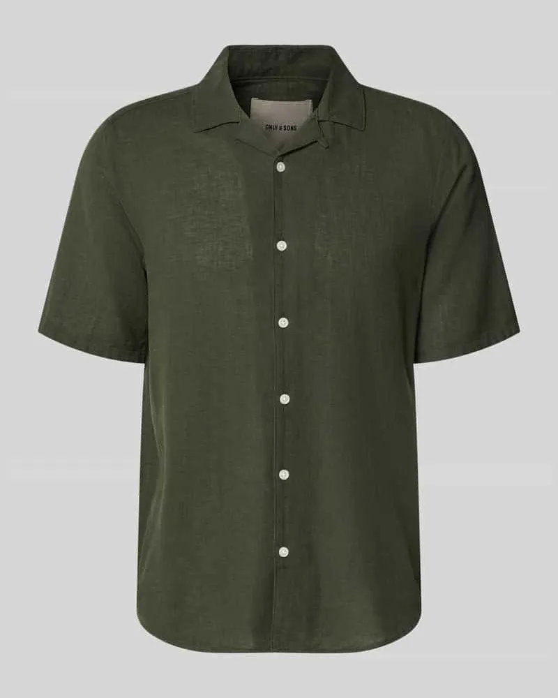 Only & Sons Slim Fit Freizeithemd aus Baumwoll-Leinen-Mix Modell 'CAIDEN Oliv