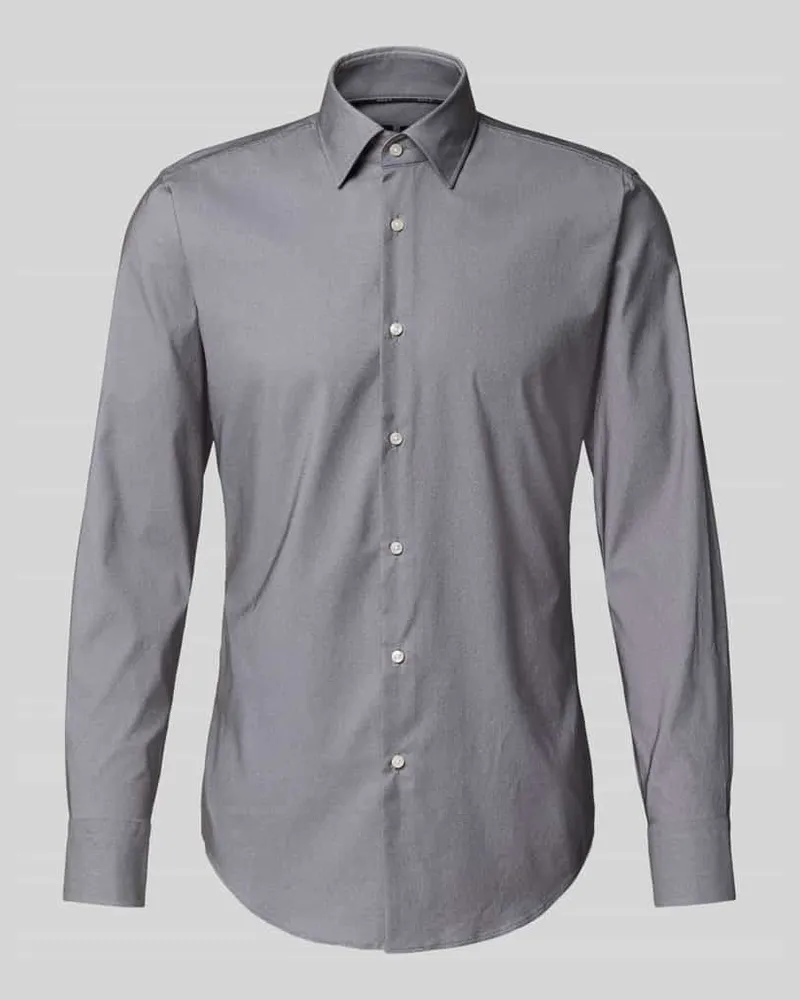 HUGO BOSS Slim Fit Businesshemd mit Kentkragen Modell 'HANK Mittelgrau