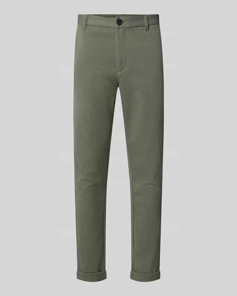 Lindbergh Slim Fit Stoffhose mit umgeschlagenen Hosenbeinen Oliv