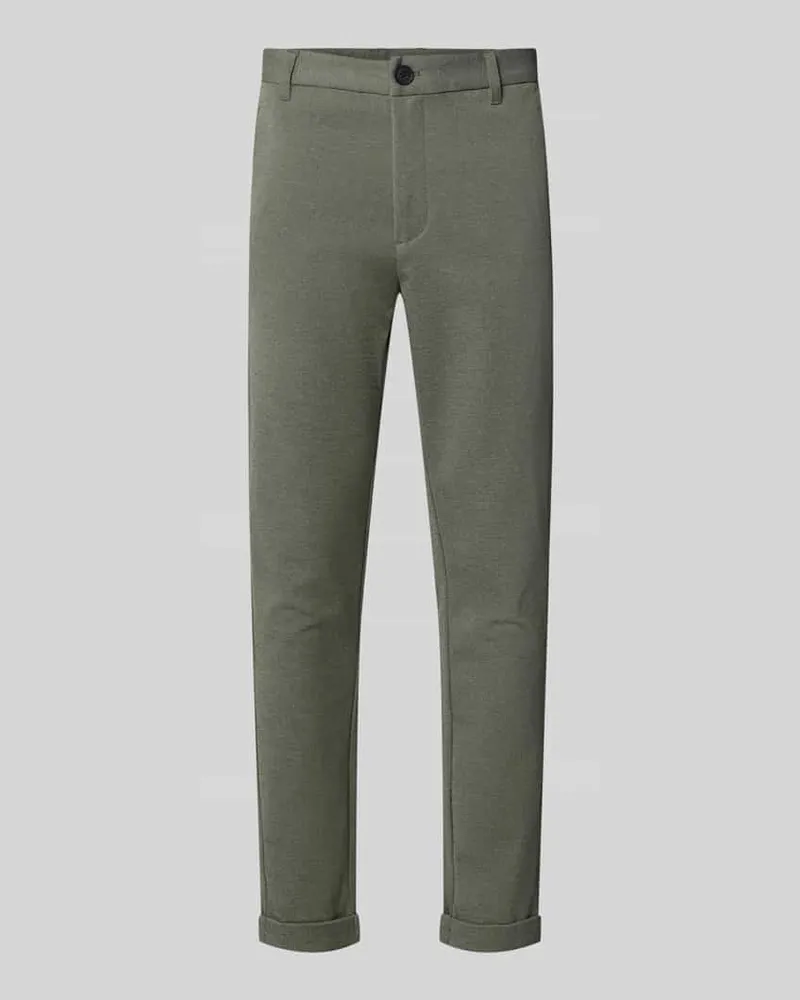 Lindbergh Slim Fit Stoffhose mit umgeschlagenen Hosenbeinen Oliv