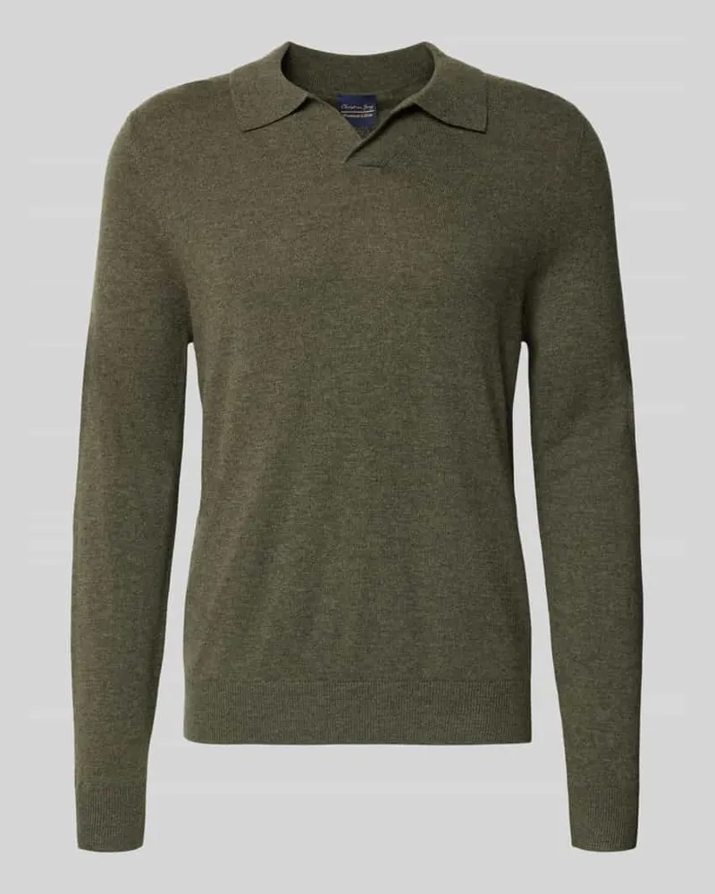 Christian Berg Strickpullover mit Polokragen und V-Ausschnitt Oliv