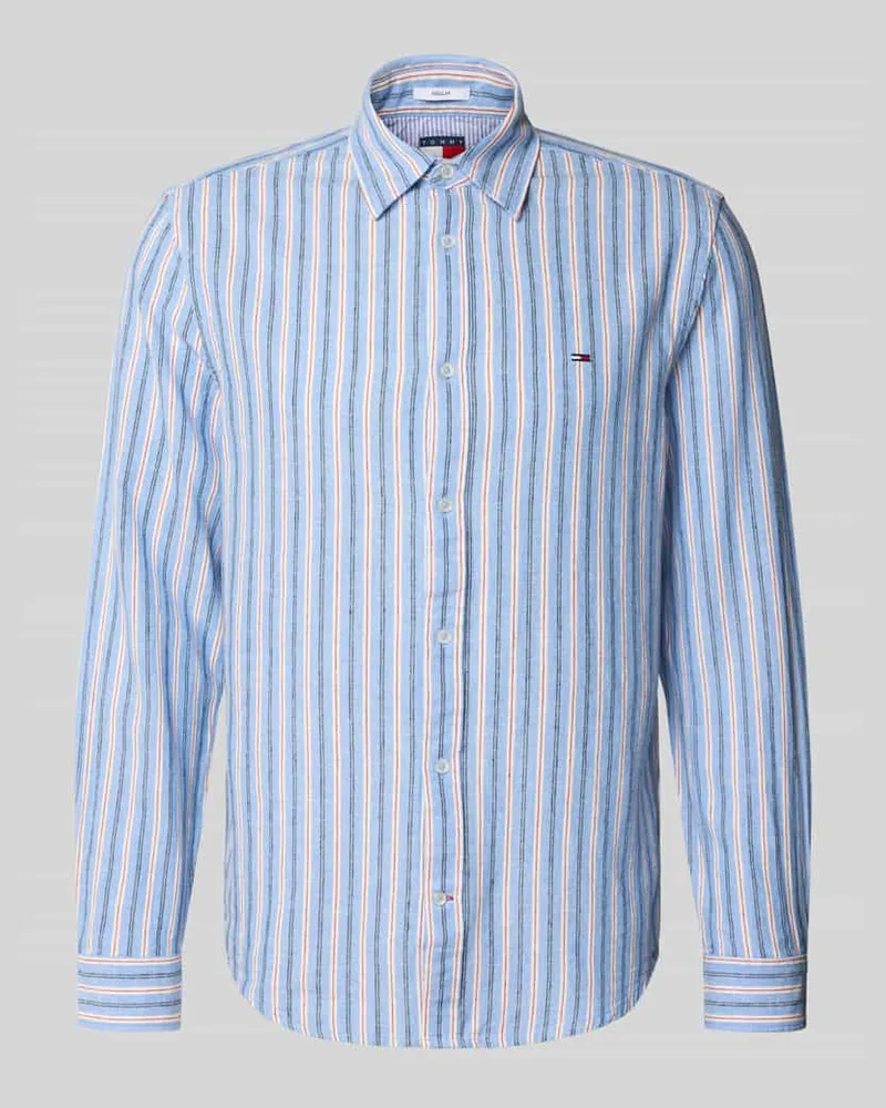 Tommy Hilfiger Regular Fit Freizeithemd aus Leinen-Baumwoll-Mix Blau