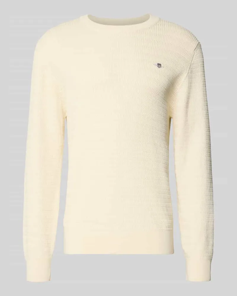Gant Strickpullover mit Strukturmuster und Label-Stitching Offwhite