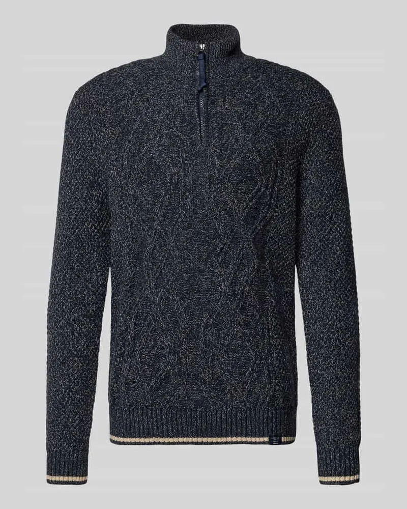 Lerros Strickpullover mit Troyer-Kragen Dunkelblau
