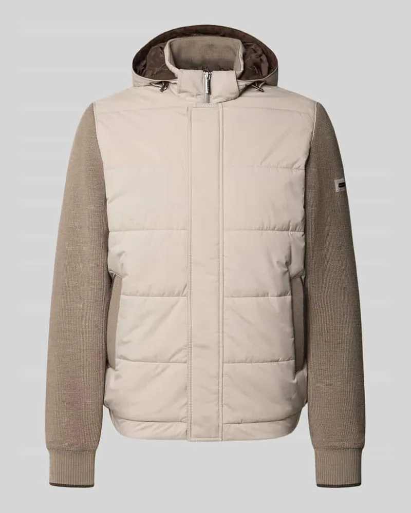 Bugatti Strickjacke mit Steppnähten und Kapuze Taupe