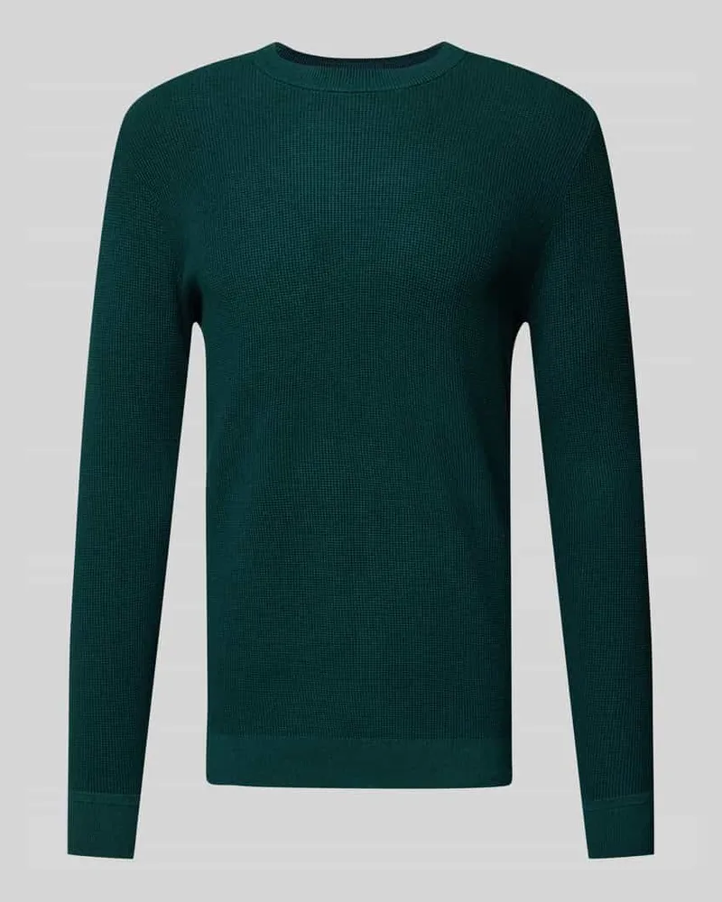 Tom Tailor Regular Fit Strickpullover mit geripptem Rundhalsausschnitt Dunkelgruen
