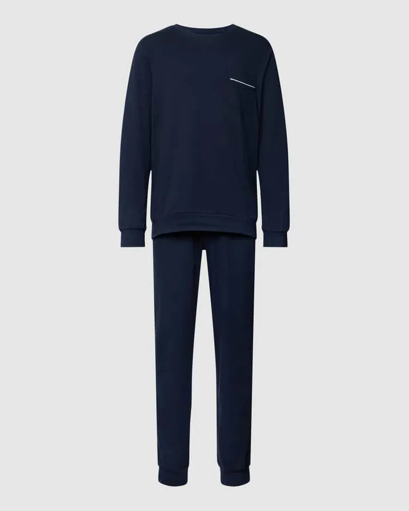 Schiesser Pyjama mit Brusttasche Modell 'INTERLOCK Dunkelblau