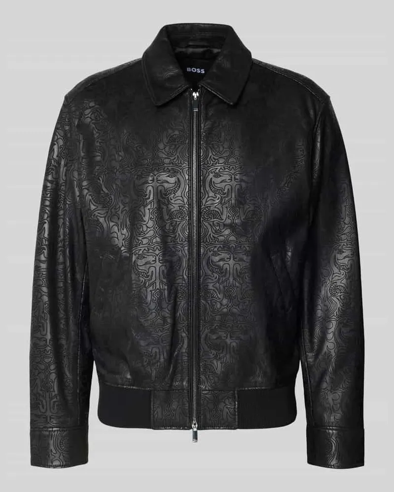 HUGO BOSS Regular Fit Lederjacke mit Allover-Muster Modell 'JUZE_CNY Black