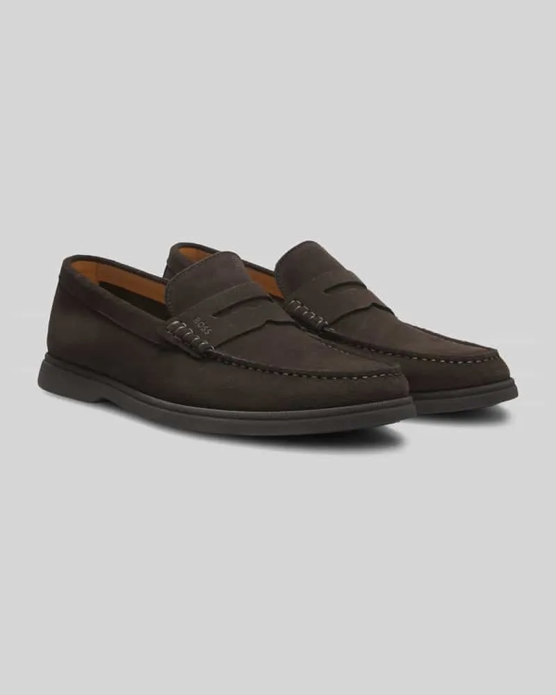 HUGO BOSS Loafer aus Rindvelours Dunkelbraun