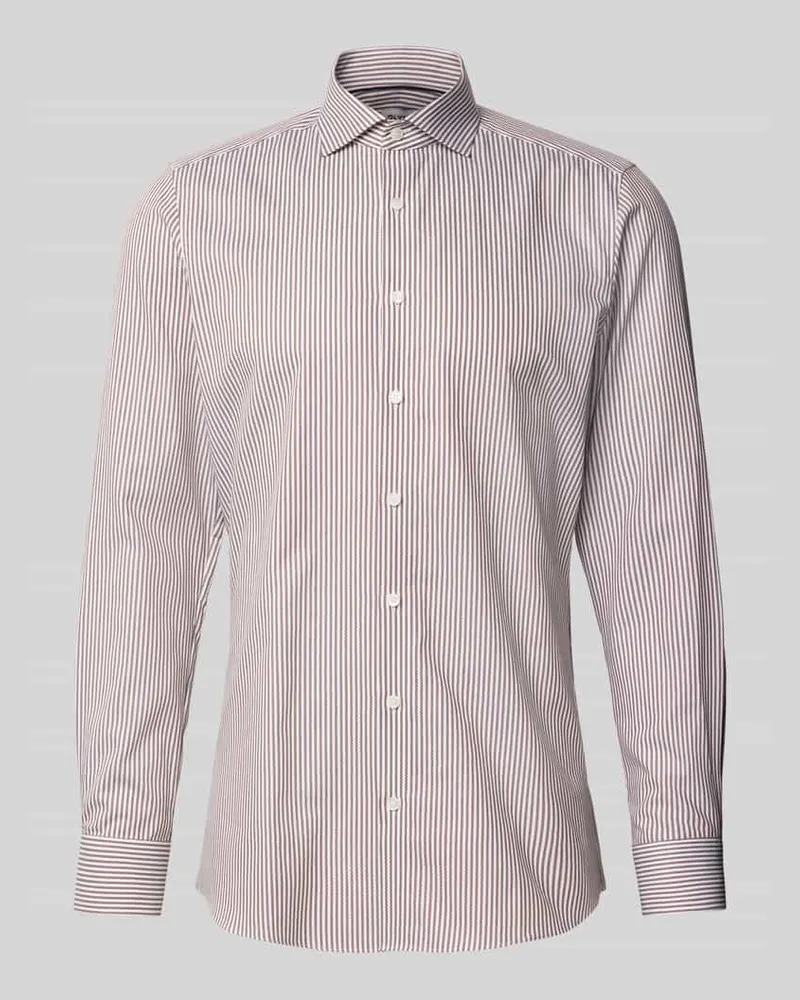 Olymp Slim Fit Business-Hemd mit Kentkragen Mittelbraun