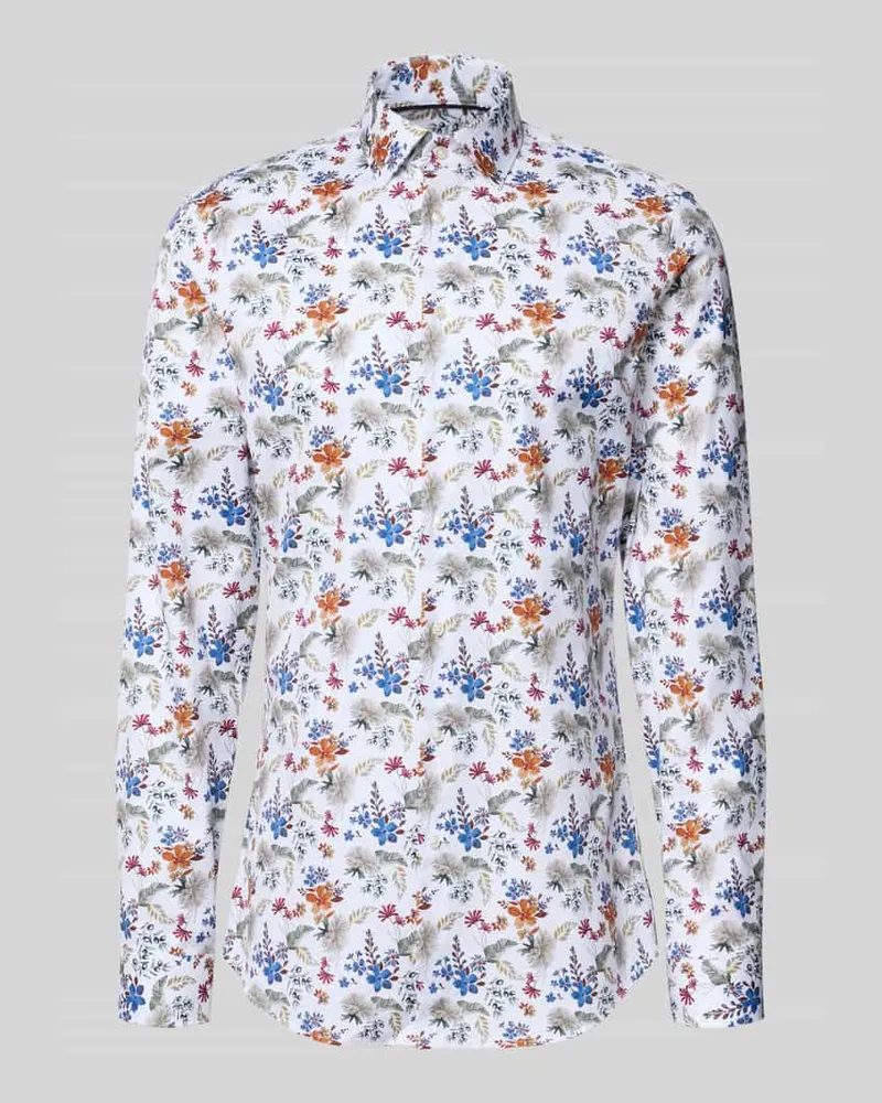 JAKE*S Slim Fit Freizeithemd mit floralem Allover-Print Weiss
