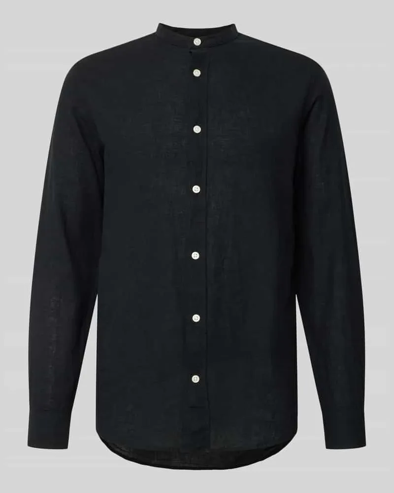 Only & Sons Slim Fit Freizeithemd aus Baumwoll-Leinen-Mix Modell 'CAIDEN Black