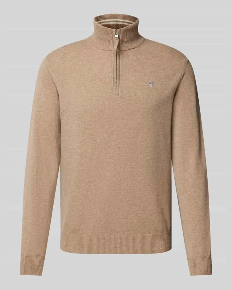 Gant Strickpullover mit Label-Stitching Modell 'SUPERFINE Sand