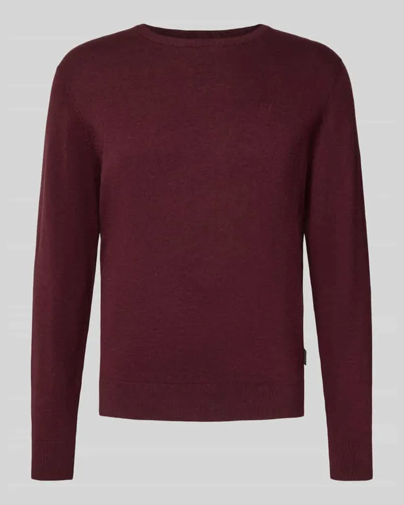 Bugatti Strickpullover mit gerippten Abschlüssen Bordeaux