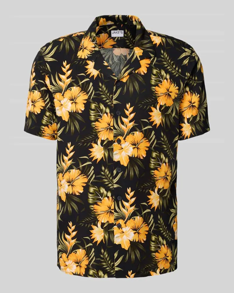JAKE*S Slim Fit Freizeithemd mit Knopfleiste Gelb