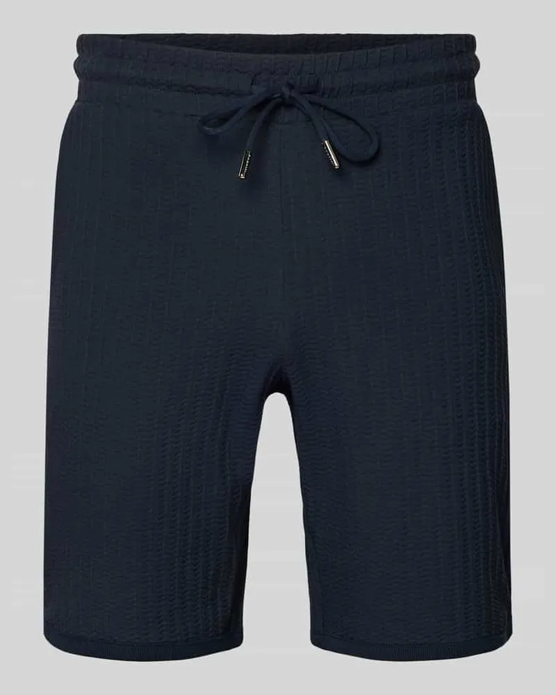 Bugatti Shorts mit Strukturmuster und elastischem Bund Marine