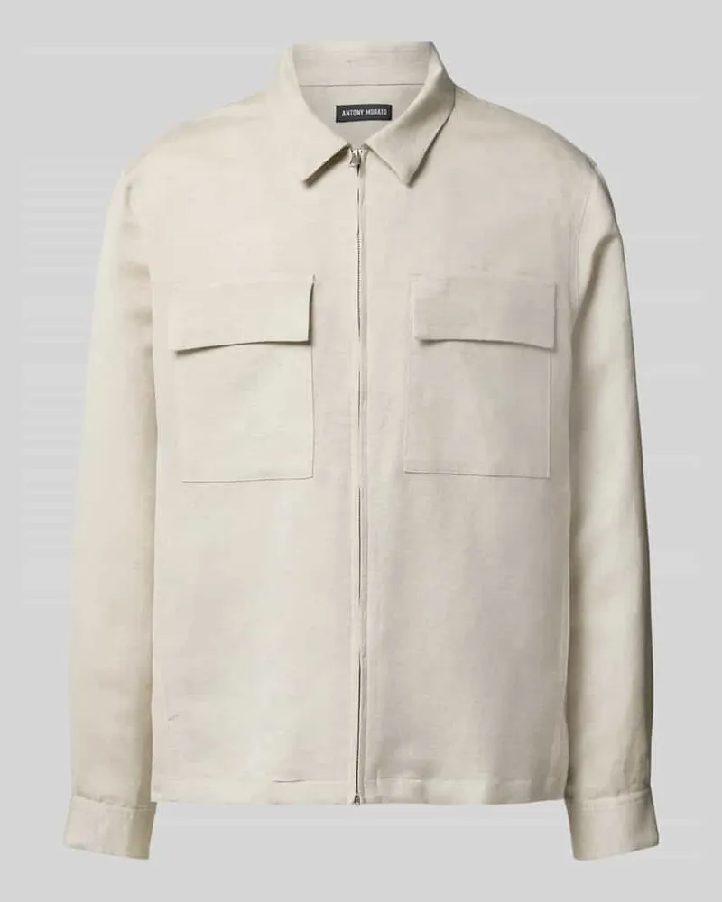 Antony Morato Regular Fit Leinenhemdjacke mit Reißverschluss 