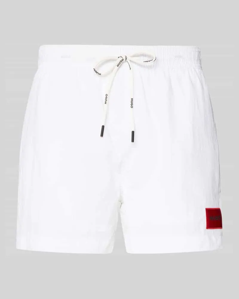 HUGO BOSS Badeshorts mit Label Patch Modell 'DOMINICA Weiss