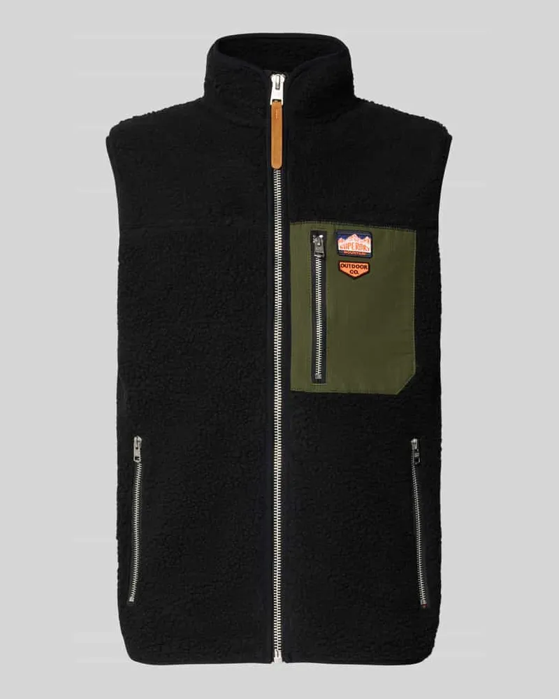 Superdry. Fleeceweste mit Reißverschlusstaschen und Stehkragen 