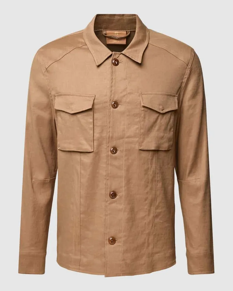 Mos Mosh Leinenhemd mit Brusttaschen Modell 'Milo Hellbraun
