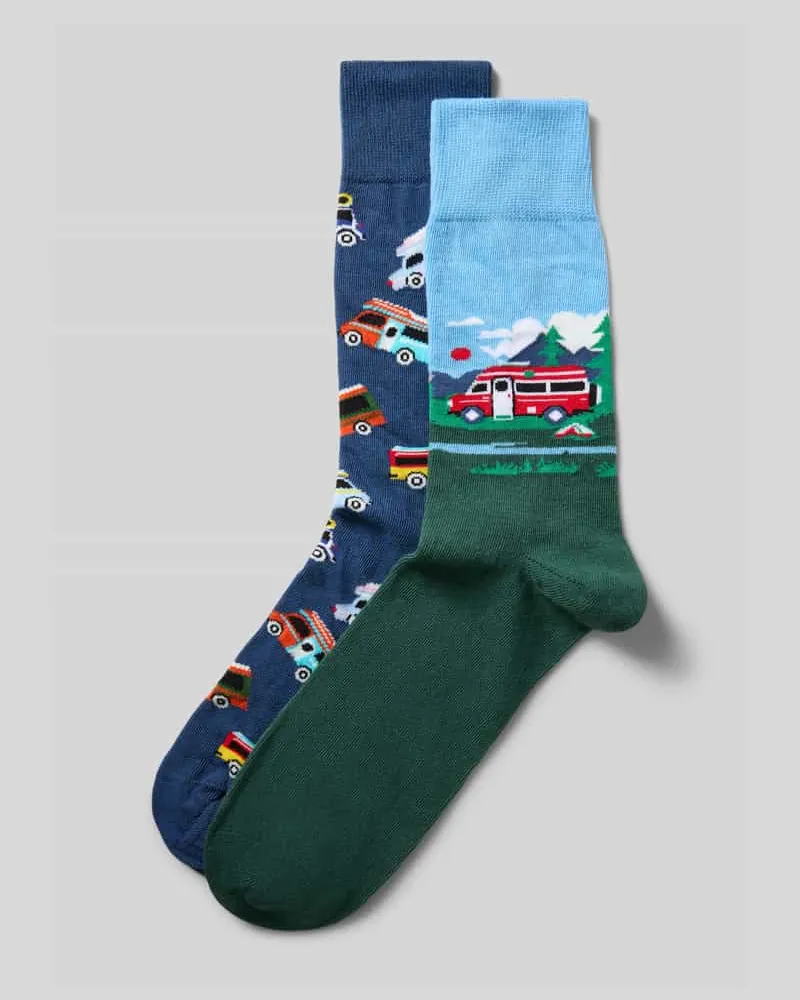 Christian Berg Socken mit elastischem Rippenbündchen im 2er-Pack Rauchblau