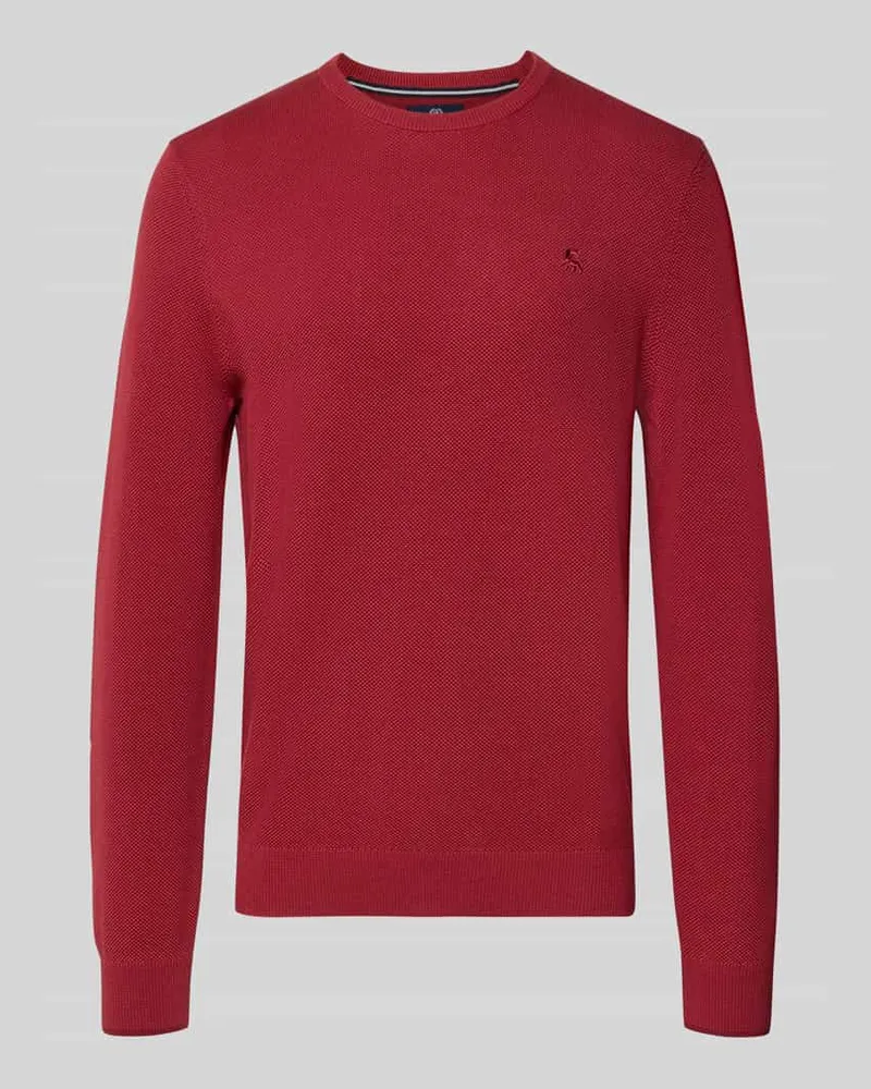 Lerros Regular Fit Strickpullover aus reiner Baumwolle mit Label-Detail Helltuerkis