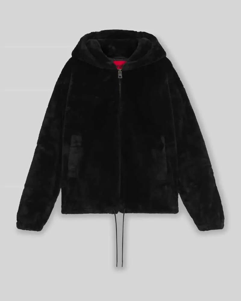 HUGO BOSS Regular Fit Webpelzjacke mit Kapuze Modell 'BEDO2541 Black