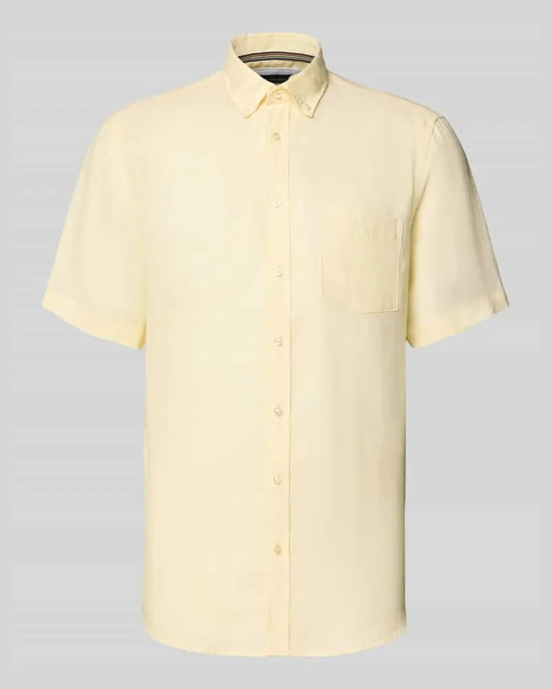 Christian Berg Regular Fit Freizeithemd aus Leinen Hellgelb