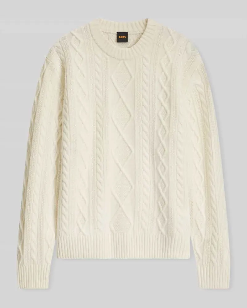 HUGO BOSS Pullover aus Schurwolle mit Zopfstruktur Offwhite