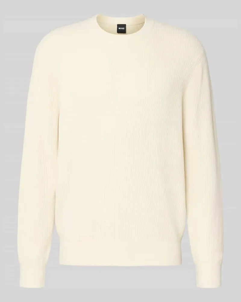 HUGO BOSS Regular Fit Strickpullover aus Viskose-Mix Modell 'P-HORSO Offwhite