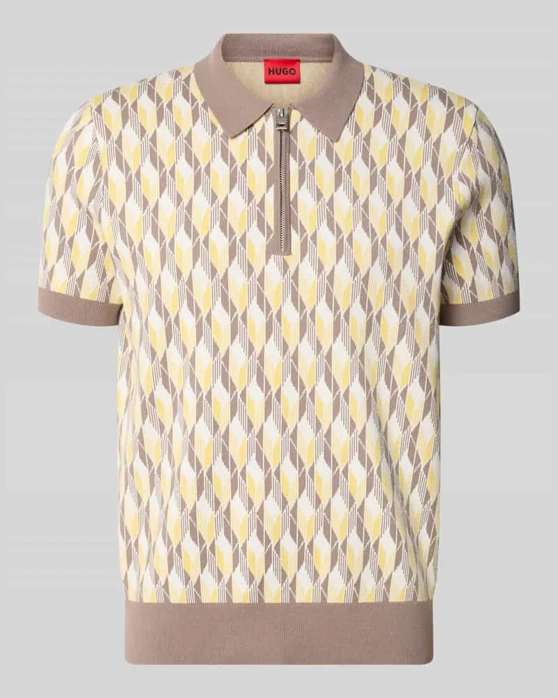 HUGO BOSS Poloshirt mit Reißverschluss und Allover-Print Beige
