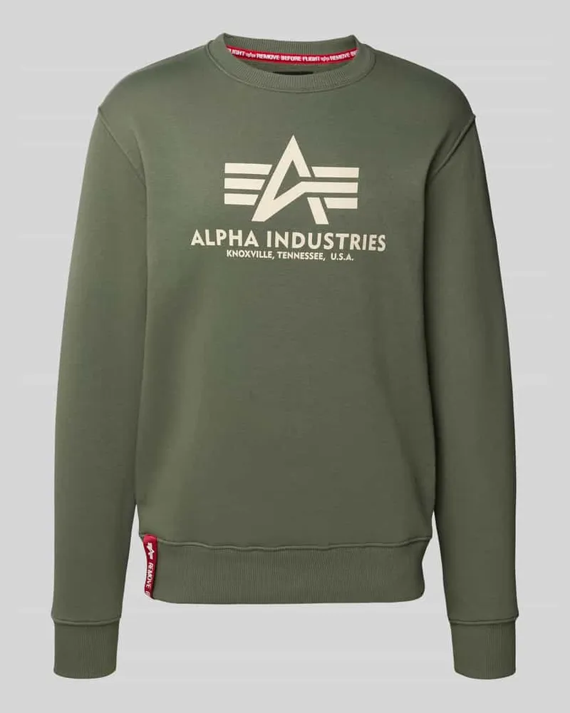 Alpha Industries Sweatshirt mit Label-Print Oliv