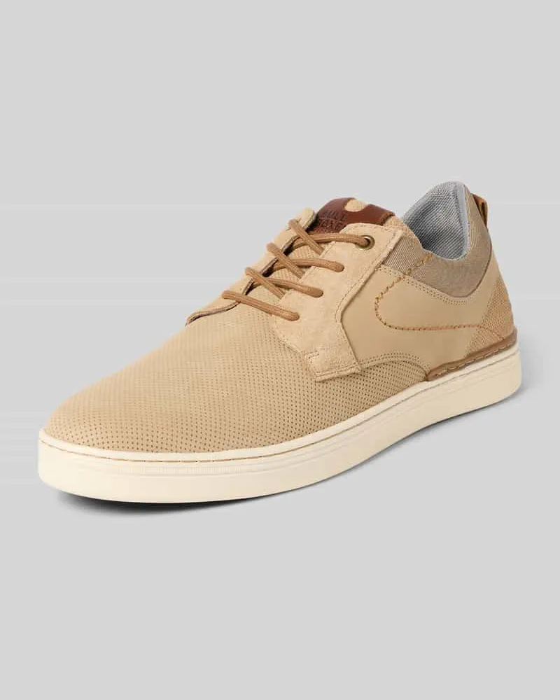 Bullboxer Schnürschuhe aus Leder-Mix mit Logo-Prägung Beige