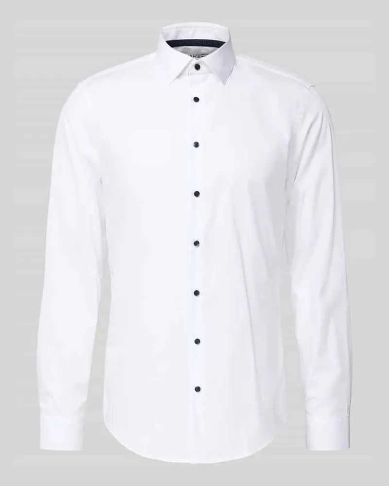 JAKE*S Slim Fit Businesshemd mit Kentkragen Weiss