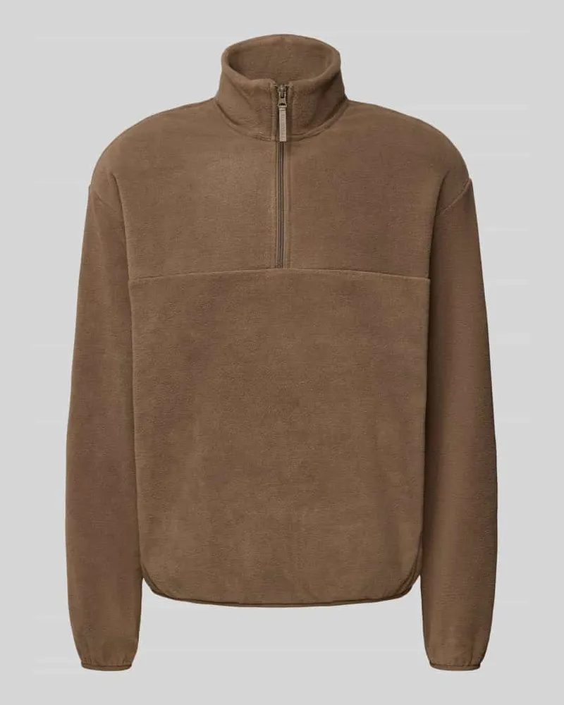 McNeal Fleecepullover mit Troyer-Kragen Mittelbraun