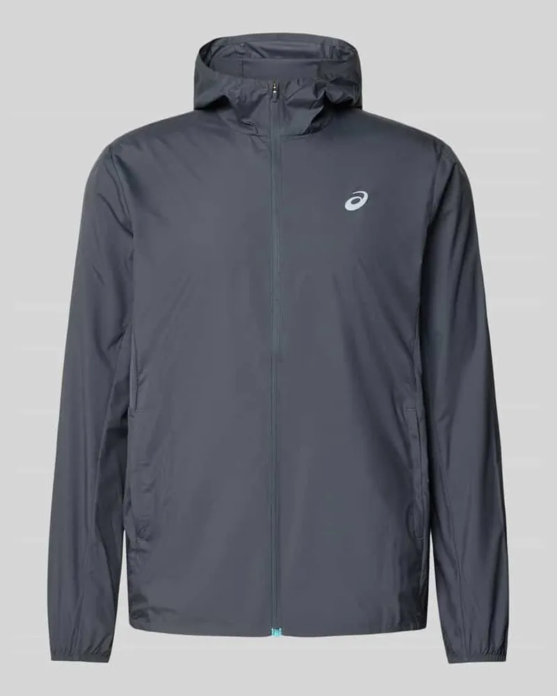 Asics Windbreaker mit Logo-Print und Kapuze Mittelgrau