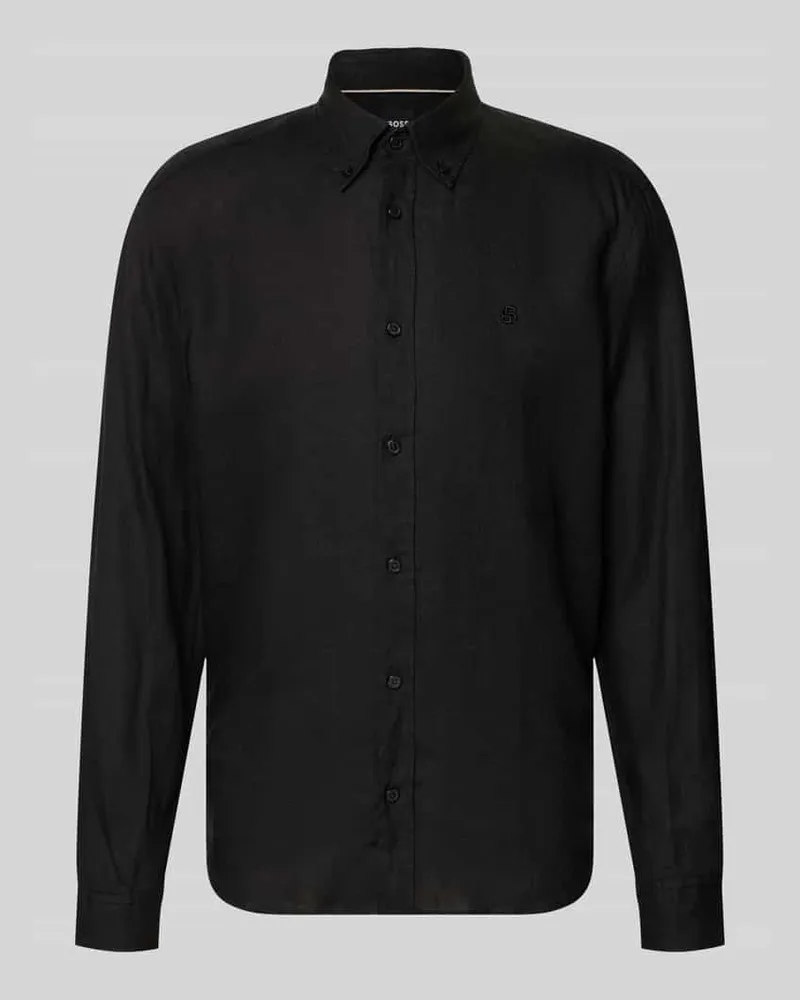 HUGO BOSS Regular Fit Freizeithemd aus reinem Leinen Modell 'LIAM Black